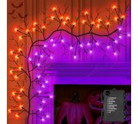7 Ft Halloween Decorations Willow Vine Twig Garland with 8 Modes Timer 63 LED Orange Purple Lights, Halloween Garland with Waterproof Battery Operated for Wall Fireplace Decorations Indoor Outdoor