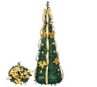 7 FT Pre-lit Christmas Tree, Pop Up Artificial Xmas Tree with 100 Warm Lights and Golden & Silver Ornaments for Holiday Decor, Battery Operated