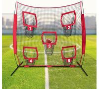 7 ft x 7 ft Rugby Throwing Net with 5 Target Pockets - Durable Practice Net for Kids & Adults - Indoor & Outdoor Rugby Training - Easy Setup for Backyard, Field or Gym (Red)
