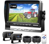 7" HD 1080P Car Reversing Camera Kit, IP69 Waterproof Vibration-Proof Rear View Camera IR Night Vision Dual Split Screen for Tractor/Excavator/Truck/Skid Steer/Harvester/Caravan