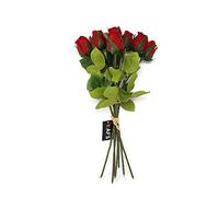 7 Head Red Artificial Rose Bud Bundle x 37cm - Wedding Home Table Flower Centerpiece