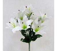 7 Head WHITE Wedding Lily Artificial Flower Bush Weddings, Graves & Homes (136)