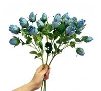 7 Heads Artificial Flowers Dried Roses with Stems,19 Inch Long Dried Flower Artificial Rose,Silk Roses for Wedding Bouquets Centerpiece Party Home Decor Bridal Shower Decorations (3Pcs, Blue)