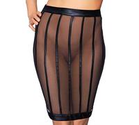 7 Heaven Socorro Wetlook and Mesh Striped Pencil Skirt - Black - XL