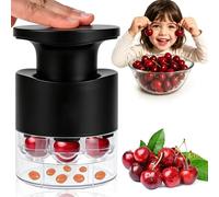 7 Hole Cherry Pitter with Collection Container, Push Type Cherry Stoner, Portable Easy Squeeze Cherry Pip Remover, Destoner for Cherries, Cranberries, Jujubes (Black)