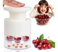 7 Hole Cherry Pitter with Collection Container, Push Type Cherry Stoner, Portable Easy Squeeze Cherry Pip Remover, Destoner for Cherries, Cranberries, Jujubes (White)