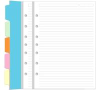7 Hole Ruled Paper Refill for Mini Binder - 100 Sheets/200 Pages, 7 Ring Loose Leaf Ruled Paper with 5 Colorful Tab Dividers 5.8" x 8.5"
