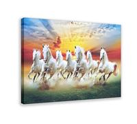 7 Horses Running Painting Vastu Painting Prints Canvas Poster Landscape Wall Art for Living Room Bedroom Office Room Decor 20x30inch(50x75cm) Frame