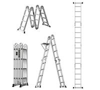 7-in-1 4.7M Folding Step Ladder, Lightweight Multi-Purpose Aluminium Ladder with Safety Locking Hinge, Portable Telescoping Extension Ladder for Household or RV Work, 330lb/150kg Capacity