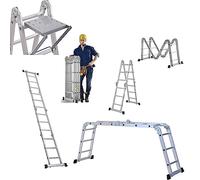 7-in-1 4.7m Folding Step Ladder, Max Load 330 Lbs, Heavy Duty Multi-Purpose Aluminium Ladder with Safety Locking Hinge, Heavy Duty Straight Ladders with Anti-Skid Texture for Home