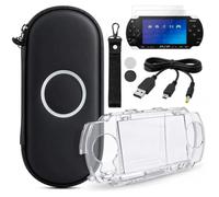 7-in-1 Accessories Kit for PlayStation Portable 1000-Black Carrying Case with Screen Protector, crystal protective cover ,2 joystick caps, charging Cable & wristband hanging rope