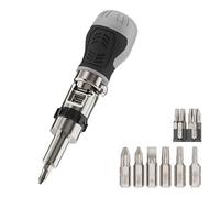 7-in-1 Adjustable Stubby Ratcheting Multi-bit Screwdriver Set, Portable Screw Drivers with Magnetic Tip Nut Driver, Premium CR-V Steel, Mini Screwdriver with Screwdriver Bits in Handle