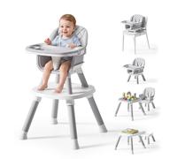 7-in-1 Baby High Chair, Convertible Highchair with 5-Point Safety Harness, Detachable Double Tray & Building Block Table, Multi-use Feeding Chair for Babies and Toddlers from 6 Months (Grey)