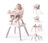 7-in-1 Baby High Chair, Convertible Highchair with 5-Point Safety Harness, Detachable Double Tray & Building Block Table, Multi-use Feeding Chair for Babies and Toddlers from 6 Months (Pink)