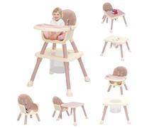 7-in 1 Baby High Chair, Highchair with Removable Game Table and Wheels , Adjustable Height Multifunctional Combination Baby Chairs for Babies Toddlers 6 months plus (Pink)