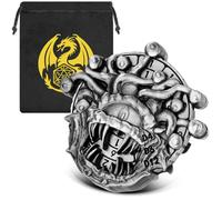7-in-1 Beholder Fingertip Gyro, DND Wheel Dice Spiner, DND Starter Set, 7-in-1 Metal Dice Set, D&D Gifts with Dragon Logo Gift Bag, Tabletop Games, Role Playing Board Game Accessories, Silver