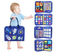 7-in-1 Blue Busy Board For Toddlers - Montessori Senory Toys Activity Board For 1 To 5 Year Old Kids - Preschool Education Learning Fine Motor Skills - Travel essentials toys for Boys and Girls
