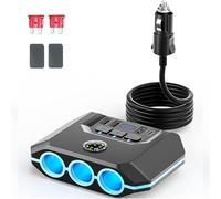 7-in-1 Car Cigarette Lighter Splitter Socket 12V USB Charger Adapter | 3 switched sockets with on/off, Smart IC 4 USB fast charge, 120W total output with 10A fuse, 3.3ft flexible cable