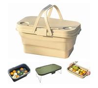 7-in-1 Collapsible Picnic Basket with Table - Foldable Large Capacity Camping Basket,Picnic Basket with Handles & Lid as Stand Up Table,Lightweight Storage Container for Camping,Travelling (Khaki)