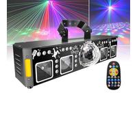 7-in-1 DJ Lights for Parties, Sound Activated LED Lighting, Pro DMX512 Laser Light Show with Disco Ball, RGB and Gold Strobe, Black Lights, for Home, Karaoke, Birthday and Small DJ Events