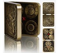 7-in-1 DND Pocket Spinner Dice Set, Foldable Flip Dice with Delicate Dragon Iron Box, Compact Dice Set for DND Role-Playing Games Fans (Glod)