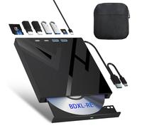 7 in 1 External Blu Ray Drive, External Blueray/DVD Drive for PC with SD/TF Port Blu Ray Burner, Support 100G Disc External Blu Ray Drive for Windows Linux MacOS Laptop Desktop(with Carring Case)