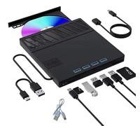7 in 1 External DVD Drive USB 3.0 Type C CD Burner with SD TF Card Reader and 4 USB Ports Portable Slim Optical Drive for Laptop Desktop PC Mac Windows Linux