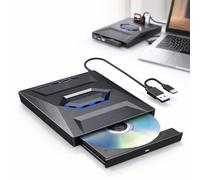 7-in-1 External USB DVD Drive & Blu-ray Player, Portable Optical Drive Hub with SD Card Reader and 2 USB Ports, Plug & Play CD/DVD Burner Player Compatible with Mac, Windows PC, Linux (1pc)