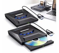 7-in-1 External USB DVD Drive & Blu-ray Player, Portable Optical Drive Hub with SD Card Reader and 2 USB Ports, Plug & Play CD/DVD Burner Player Compatible with Mac, Windows PC, Linux (2pcs)