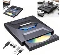 7-in-1 External USB DVD Drive & Blu-ray Player,USB C 3.0 Type-C Portable BD/DVD/CD Burner Writer Reader with 3 USB Ports Hub & SD/TF Card Reader,6X Blu-ray Optical Drive for Laptop Desktop (Black)