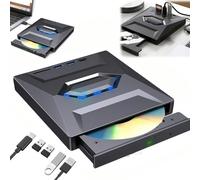 7-in-1 External USB DVD Drive & Blu-ray Player,USB C 3.0 Type-C Portable BD/DVD/CD Burner Writer Reader with 3 USB Ports Hub & SD/TF Card Reader,6X Blu-ray Optical Drive (Black Set of 1)