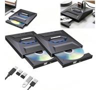 7-in-1 External USB DVD Drive & Blu-ray Player,USB C 3.0 Type-C Portable BD/DVD/CD Burner Writer Reader with 3 USB Ports Hub & SD/TF Card Reader,6X Blu-ray Optical Drive (Black Set of 2)