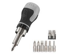 7-in-1 Fixed Stubby Ratcheting Multi-bit Screwdriver Set, Portable Screw Drivers with Magnetic Tip Nut Driver, Premium CR-V Steel, Mini Screwdriver with Screwdriver Bits in Handle