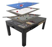 7 in 1 Games & Dining Table 7ft Grey Wood Effect Pool Table Tennis Air Hockey Chess Backgammon Shuffleboard Multi Sports Game Set Indoor Entertainment Home Office Adult Kids Accessories Included