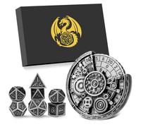 7-in-1 Gear Fingertip Gyro + 7pcs Polyhedral Metal DND Dice Set, Metal Dice Set, DND Starter Set, D&D Gifts with Dragon Logo Gift Box, Tabletop Games, Role Playing Board Game Accessories, Silver
