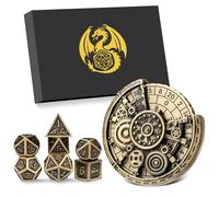 7-in-1 Gear Fingertip Gyro + 7pcs Polyhedral Metal DND Dice Set, Metal Dice Set, DND Starter Set, D&D Gifts with Dragon Logo Gift Box, Tabletop Games, Role Playing Board Game Accessories, Bronze