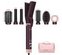 7-in-1 Hot Air Styler, Dual Voltage MaxAIR 2.0 Multi-Styler Set, High Speed Hair Dryer Brush with Air Hair Straightener, 28mm Auto-Wrap Curlers, 110,000RPM, Jasper Plum