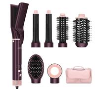 7-in-1 Hot Air Styler, Dual Voltage Multi-Styler, 28mm Auto-Wrap Curlers | MaxAIR 2.0 Air Straightener & Hair Dryer Brush, Dry, Smooth, Volumize and Straighten, Plum Blossom