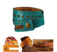 7-in-1 Leather Wrist Ruler & Measuring Tool, 18" Dual-Scale Tape Measure Cuff with Stitch Marker Storage, Knitting & Crochet Gauge Tool, Multifunctional Gift for Crafters and Sewers (cyan)