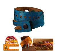 7-in-1 Leather Wrist Ruler & Measuring Tool, 18" Dual-Scale Tape Measure Cuff with Stitch Marker Storage, Knitting & Crochet Gauge Tool, Multifunctional Gift for Crafters and Sewers (blue)