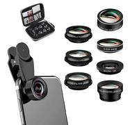 7 in 1 Lens Kit for Phone HD Fisheye 198° Wide Angle 0.63X Macro 15X Portrait Lens CPL Polarizer Kaleidoscope Lens Starlight Lens Compatible with Smartphone