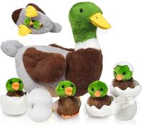 7 in 1 Mallard Duck Stuffed Animals Duck Plush Toys, Zipper Mommy Stuffed Ducks with 4 Baby Ducklings Toy and Eggs Ducks Plushies for Kids Birthday Easter Stuffers Surprise Gifts Farm Party Decors