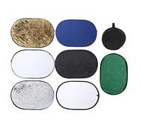 7 in 1 Oval Reflector, Collapsible Lighting Reflector for Photography, 60x90cm Portable Photo Studio Reflector with Silver Gold Black White Soft Light Green Blue Surfaces, Includes