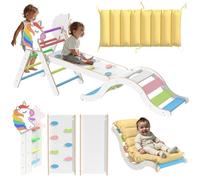 7 in 1 Pikler Triangle Set with Mat, Baby Climbing Frame, Montessori Climbing Set for Toddlers Age 1-3, Foldable Wooden Indoor Playground for Kids, Arch Ramp Ladder