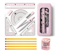7-in-1 Protractor Sets 5 Pencil 1 Pen Sharpener, Maths Set Geometry Sets