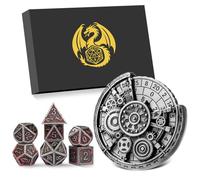 7-in-1 Silver Gear Fingertip Gyro + 7pcs Bloodstained Silver Polyhedral Metal DND Dice Set, Metal Dice Set, DND Starter Set, D&D Gifts with Dragon Logo Gift Box, Role Playing Board Game Accessories