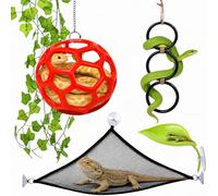 7-in-1 Snake Enclosure Accessories Enrichment , Climbing Rings, Climbing Ball with Chain & Suction Cups, Mesh Hammock, Artificial Ivy & Large Leaf Habitat for Ball Python, Corn Snake and Reptiles