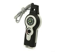 7-in-1 Survival Whistle with LED Light for COMPASS, Thermometer & Signal Mirror, Waterproof Gear for Camping Hiking, Weather-Ready Navigation Aid Compact Outdoor Safety Tool with Lanyard