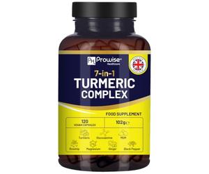 7-in-1 Turmeric Complex - 5000mg | 120 Vegan Capsules | High Strength Supplement Added with Glucosamine, MSM, Rosehip, Ginger, Black Pepper and Magnesium | 95% Curcumin | Made in UK by Prowise