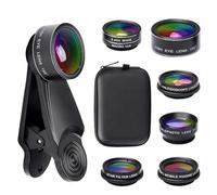 7 in 1 Universal Mobile Phone Lens Kit, 198° Fisheye Lens, a Combination of Wide Angle and Macro, One Telephoto Lens, CPL, Kaleidoscope, Star Lens, for iPhone and Most Smartphones